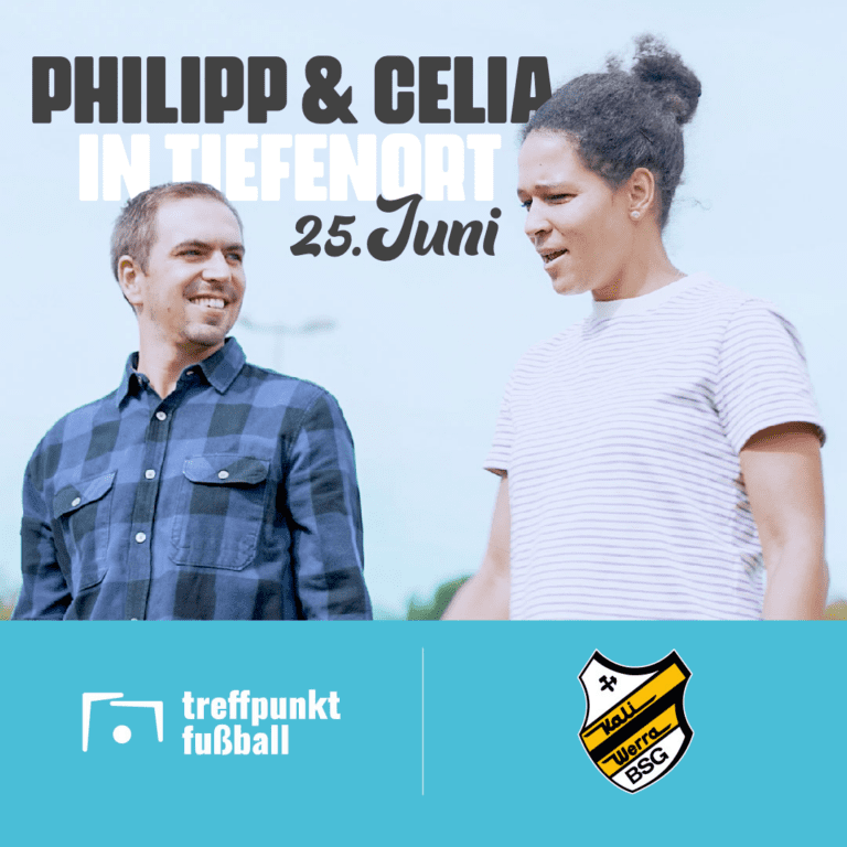 Philipp Lahm und Célia Šašić sind am 25. Juni 2023 zu Gast Im berühmten Waldstadion Kaffeetälchen von Kali Werra Tiefenort